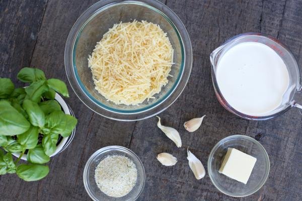 Ingredients for Homemade Alfredo on the board