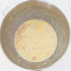 Liquid with yeast in a whisking bowl