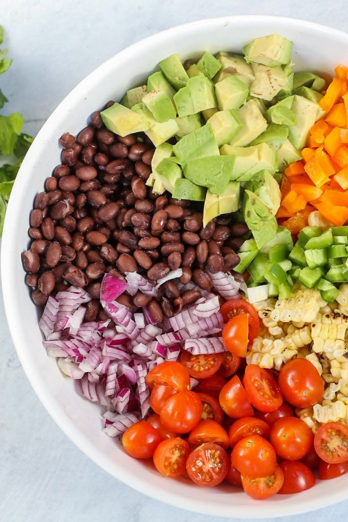 All ingredients for the black bean and corn salsa