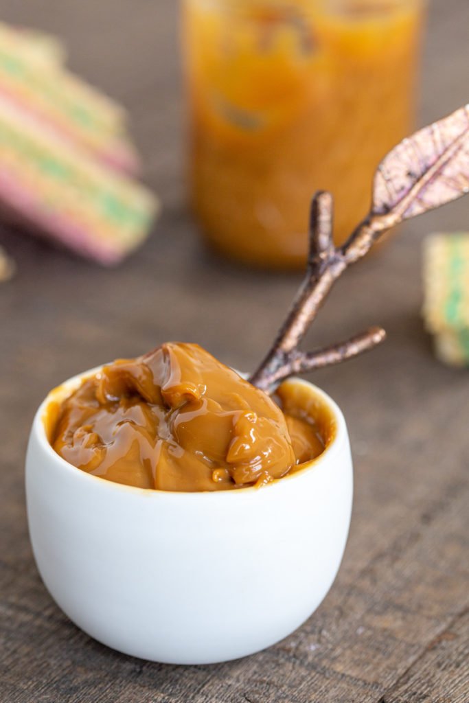 Bowl with spoon and dulce de leche in it