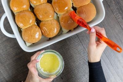Philly sliders with butter brushing on top
