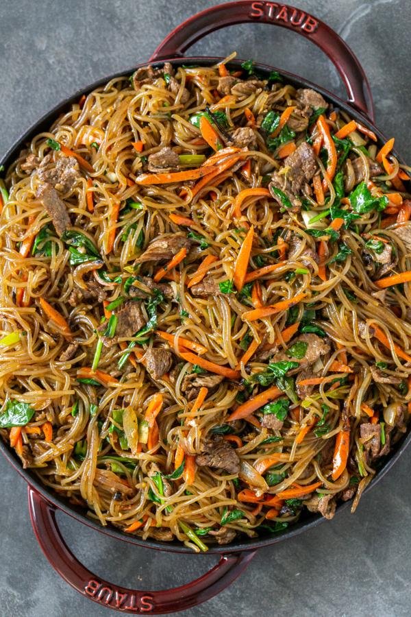 Japchae in a pan