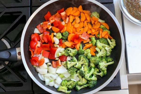 Vegetables cooking in a skillet