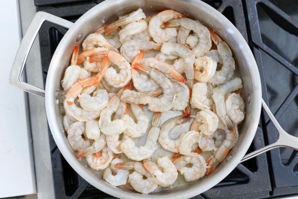 Shrimp in a pan frying 