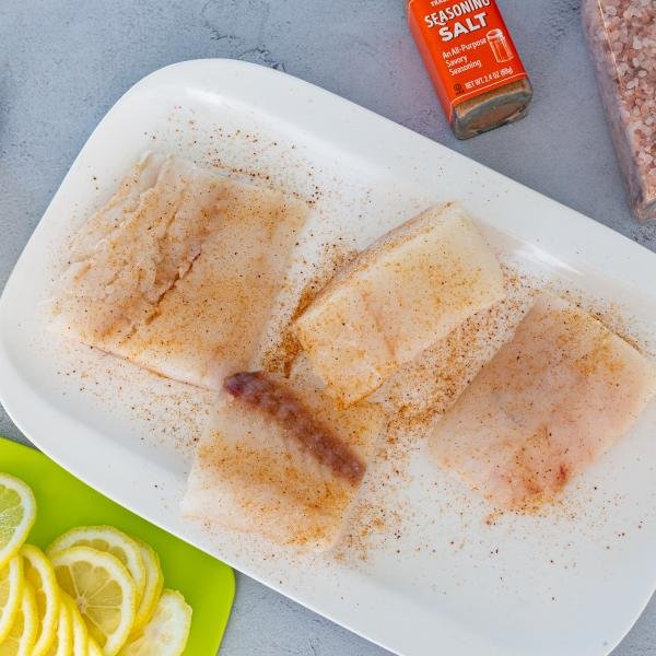 Cod, lemon, butter, salt and seasoning