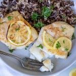 Crispy Air Fryer Cod in a plate with rice