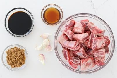 Ingredients for the pork ribs on a counter