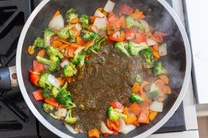 Vegetables and marinade in a skilet
