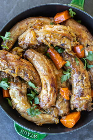 Baked Turkey Necks in a pan.