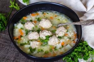 bowl of meatball soup in a bowl