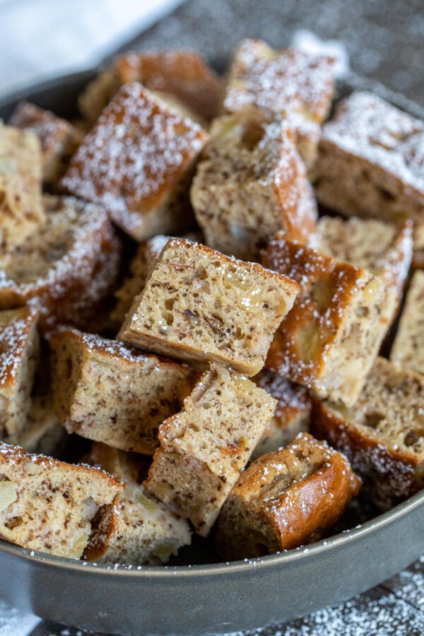 Banana walnut apple bread in in a bowl