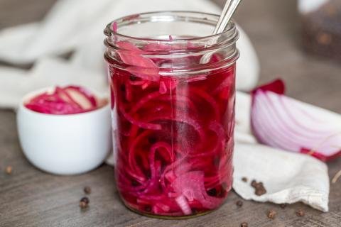 Pickled onions in a jar