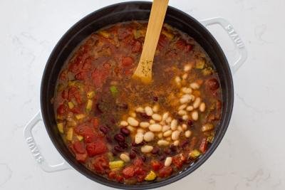 Pot with minestrone soup