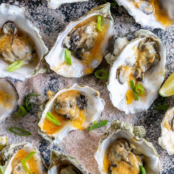 Oysters on a salty serving plate