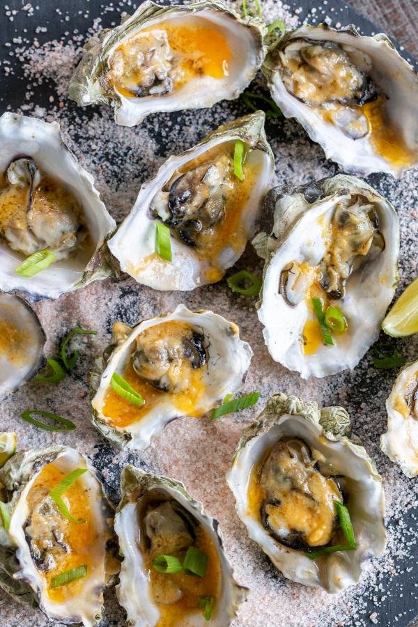 Oysters on a salty serving plate