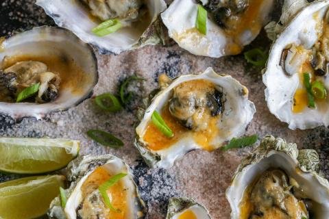 Oysters on a salty serving plate