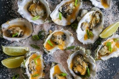 Oysters on a salty serving plate