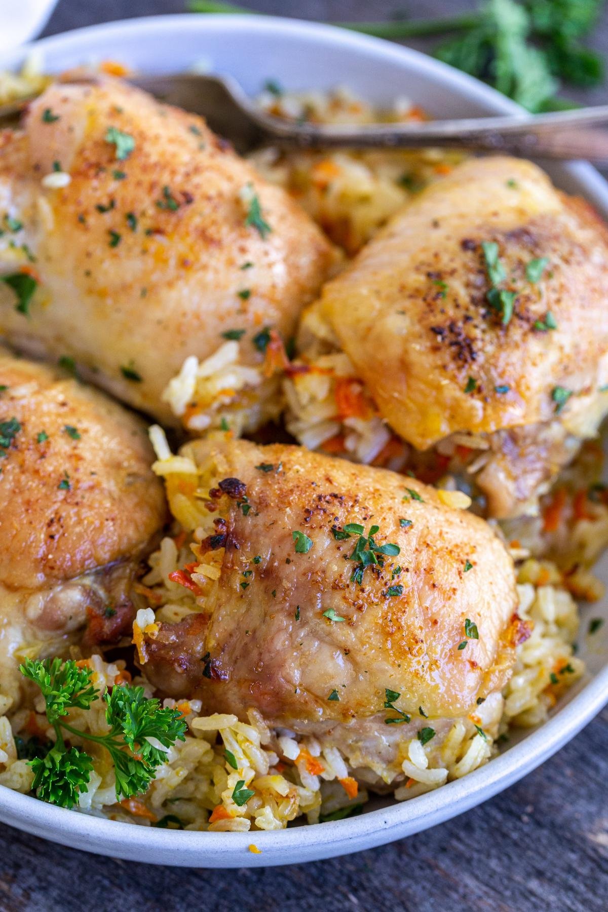 Stuffed Chicken Thighs with Rice - Momsdish