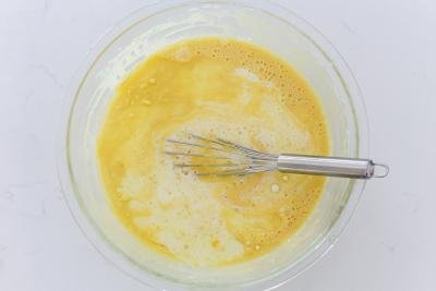 Eggs eggs with flour and sugar in a bowl