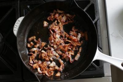 Crispy bacon on a skillet