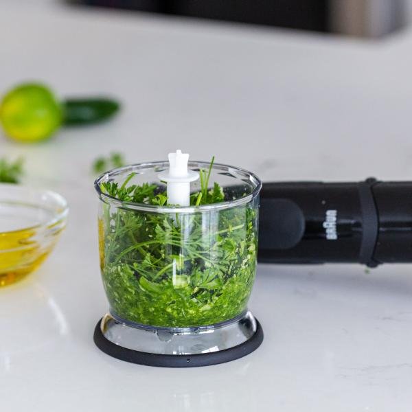 Chimichurri Sauce ingredients in the blender