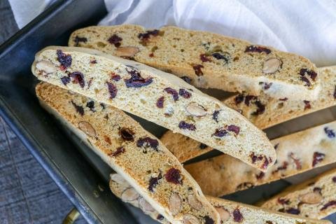 Cranberry Almond Biscotti in a tray