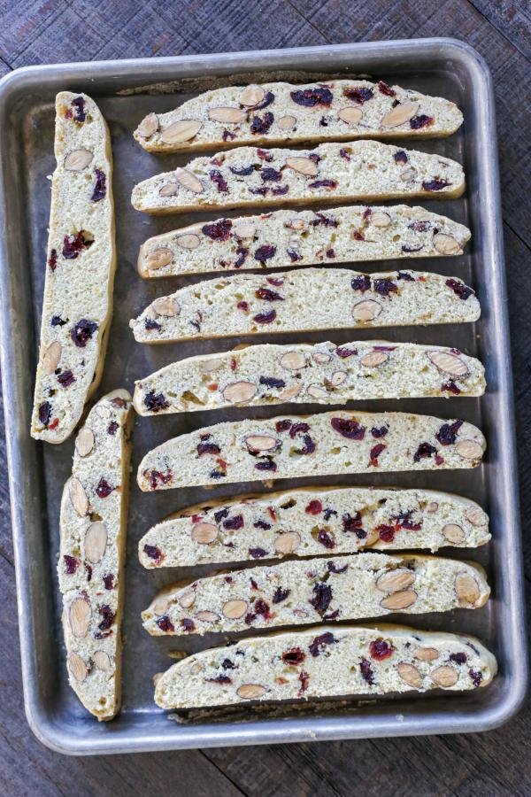 Sliced Biscotti on a Baking Tray
