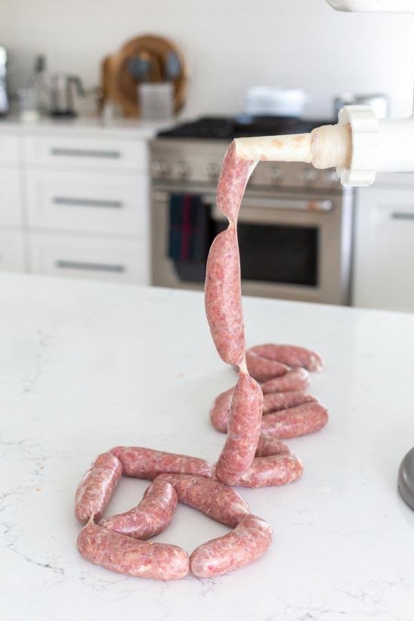 sausages being made with kitchen aid