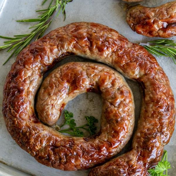 baked sausage on a baking dish