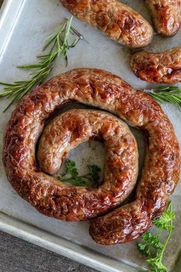 baked sausage on a baking dish