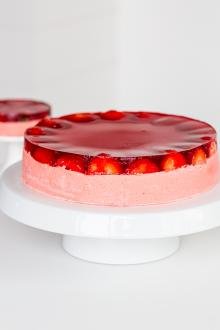 Strawberry Jello Cake on a stand