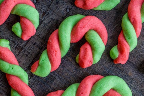 Colorful candy cane cookies.