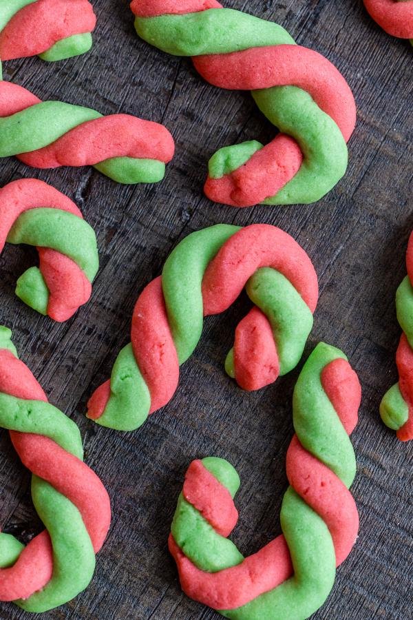 Candy cane cookies on the counter