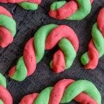 Candy cane cookies on a tray