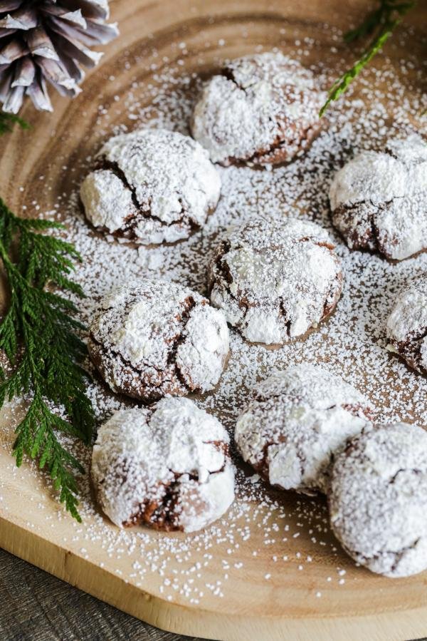 Chocolate Crinkle Cookies on a tray