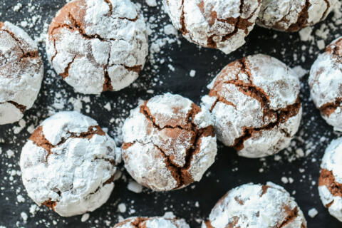 Baked Chocolate Crinkle Cookies on a tray.