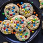 Baked M&M Cookies on a plate.