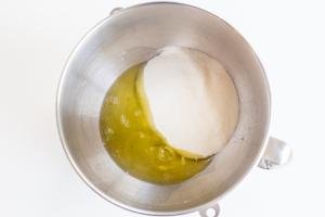 egg whites with sugar in a mixing bowl