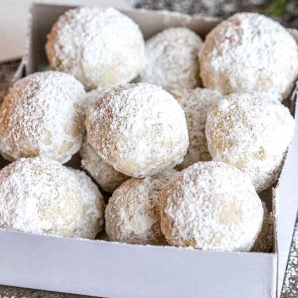 A box of Snowball Cookies.