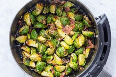 Air Fryer Basket with Brussels Sprouts