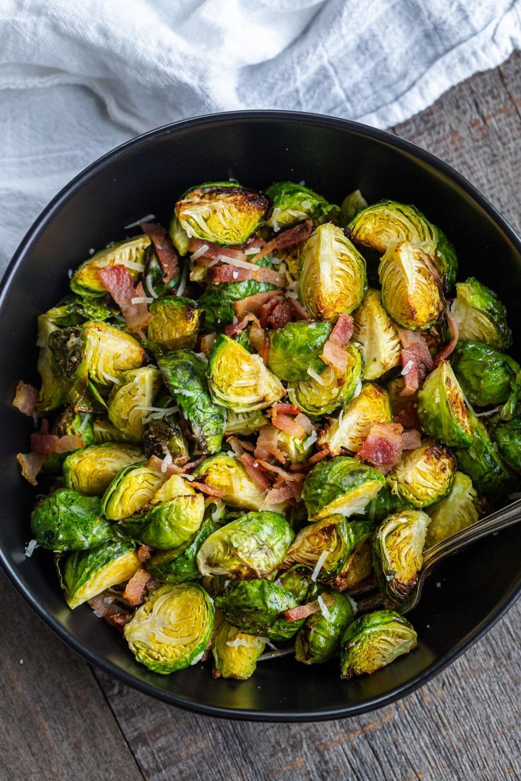 Air Fryer Brussels Sprouts with Bacon - Momsdish