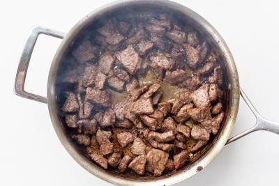 Browned beef in a pan