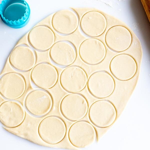Pierogi dough rolled out cut out