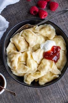 Bowl with cooked pierogi