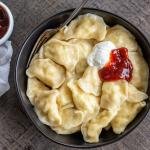 Bowl with cooked pierogi