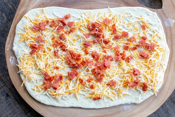 topping on a pizza dough