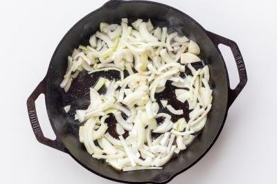Onions in a skillet frying