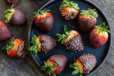 Chocolate covered strawberries on a plate