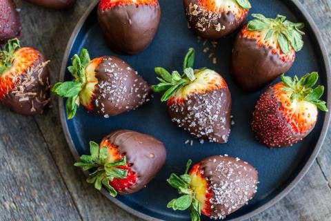 Chocolate covered strawberries on a plate