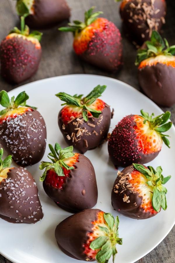 Chocolate covered strawberries on a plate